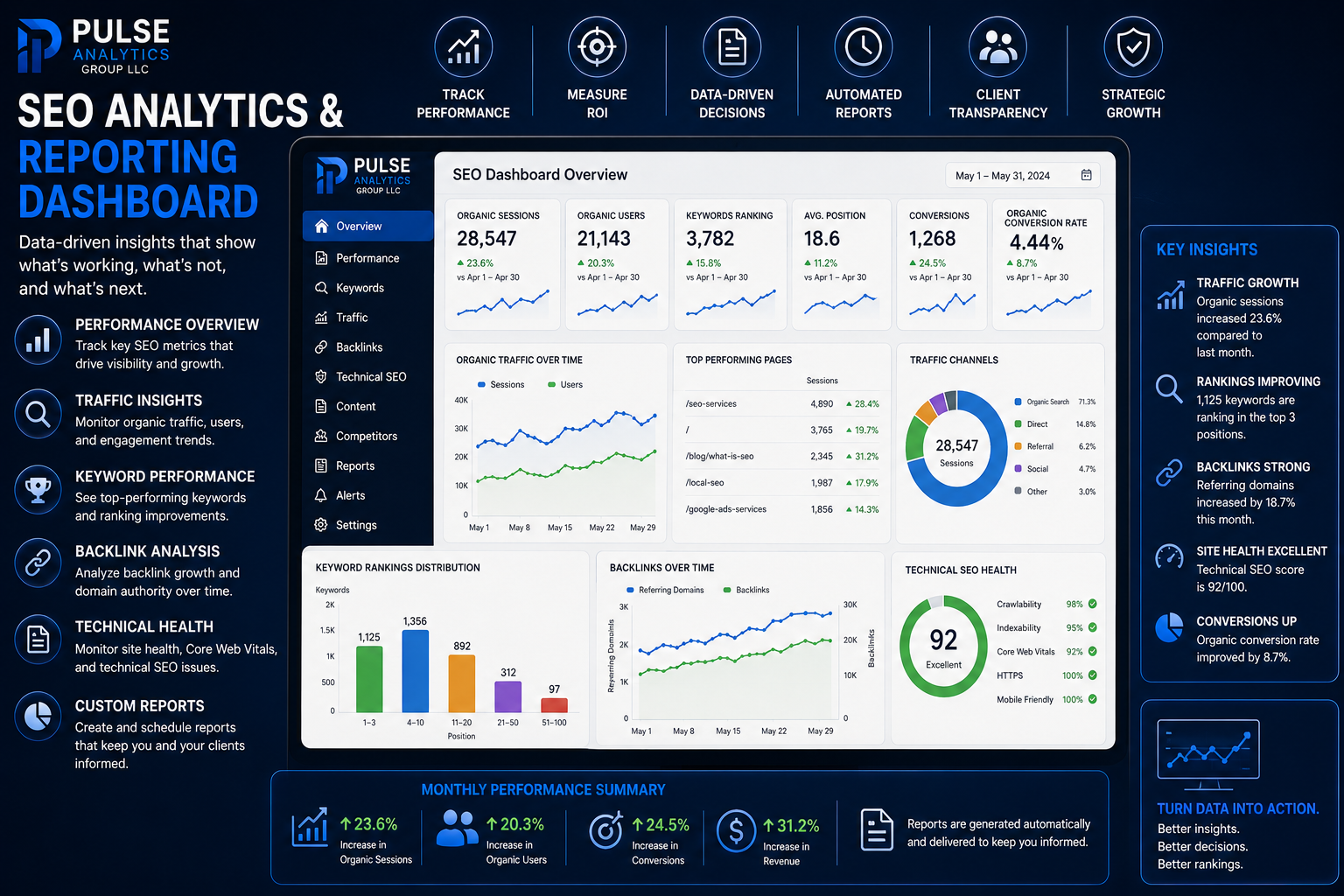 SEO analytics and reporting dashboard