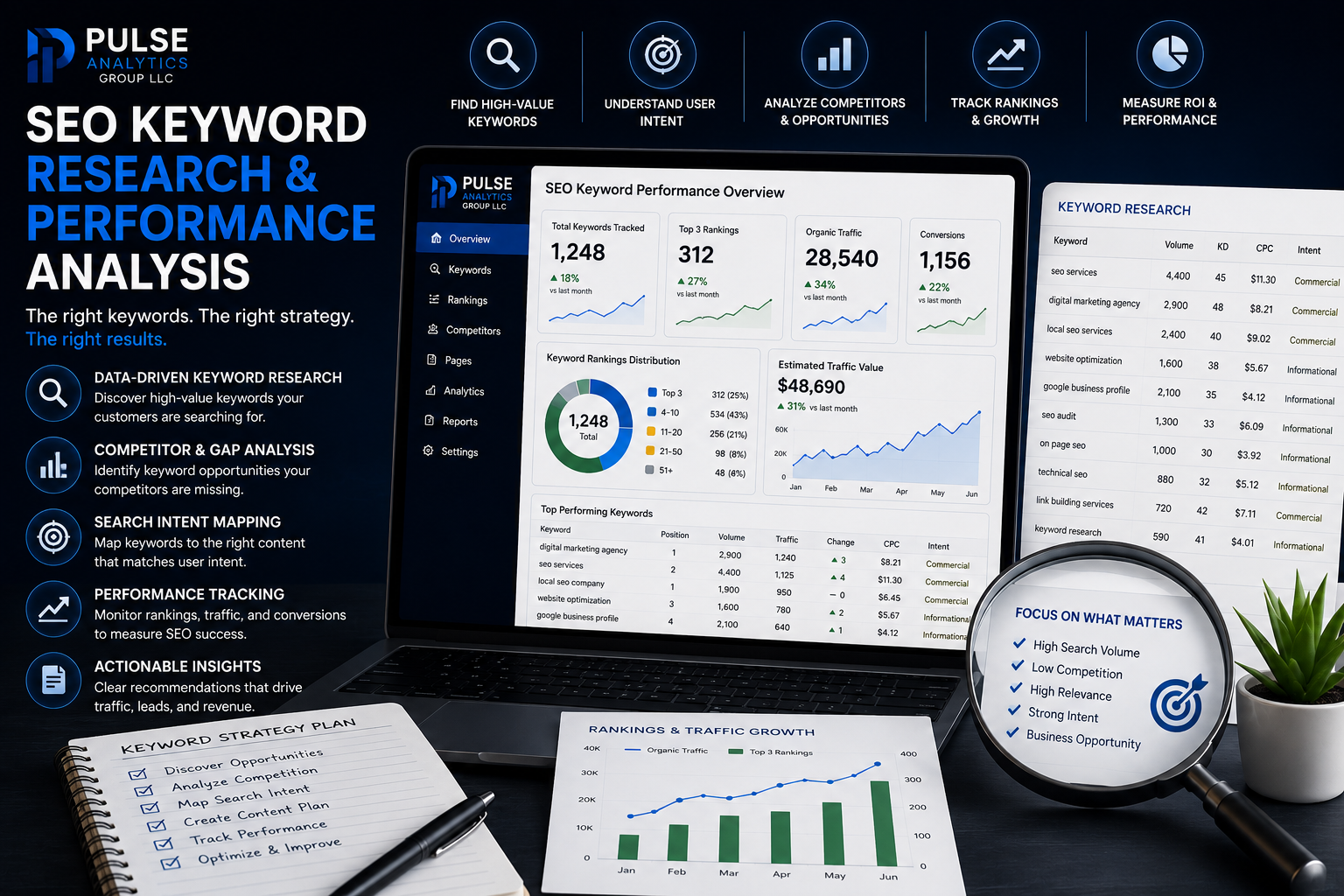 SEO keyword research and performance analysis